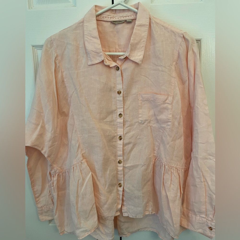 Holding Horses Peach Linen Blouse Size Medium